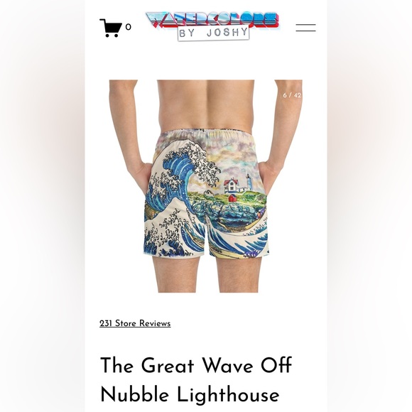 Great Wave Off Nubble Lighthouse Swim Trunks - Hokusai Inspired New England Art - Picture 7 of 13